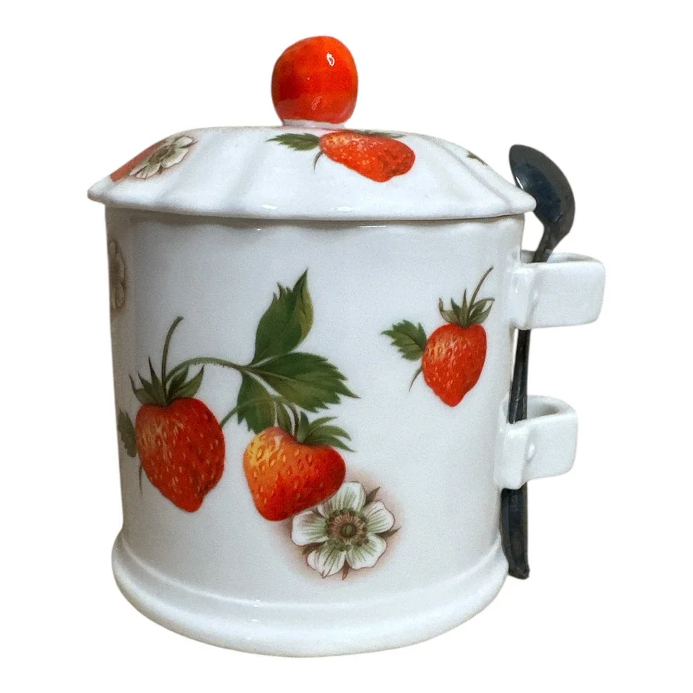 Vintage Serving Bone China Strawberry Lane Jam Jelly Server from MANN 1981